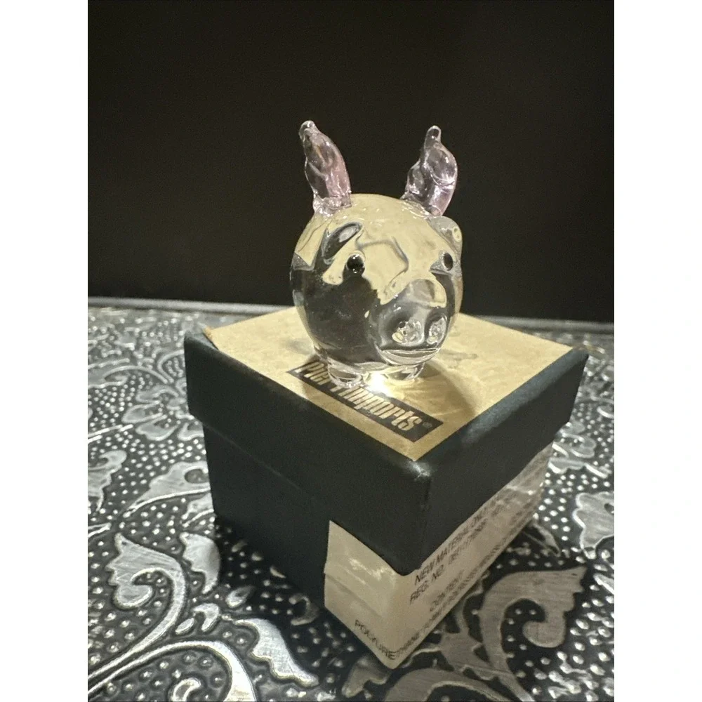 Pier 1 Imports Penelope‎ Pig Mini Small Glass Pig w/Pink Wings 1.5